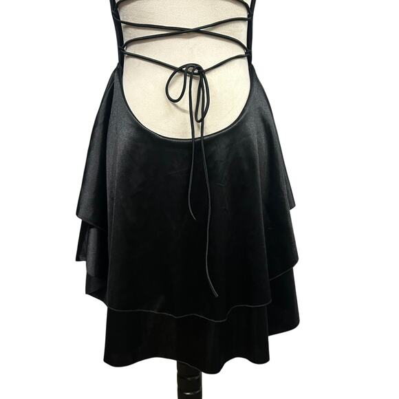 Dark Feminine Satin Mini Dress Black Lace Up Back Y2K Party‎ Size XL - Picture 5 of 8